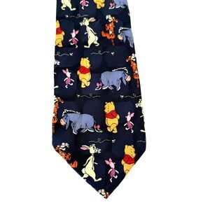 Winnie The Pooh Tigger Eeyore Piglet Rabbit Mens Navy Blue Silk Necktie Tie